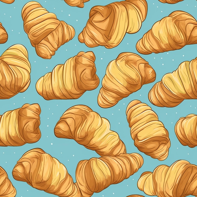 naadloos patroon van croissants op een blauwe achtergrond generatieve ai