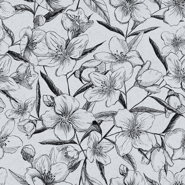 Naadloos patroon van jasmijnbloemen op grijze achtergrond Handpotlood tekening Vintage stijl Ontwerp voor textiel