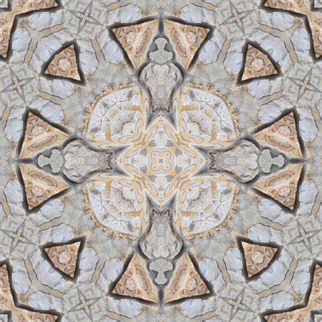 Naadloos patroon van natuurlijk gesteente Gele en grijze textuur van natuurlijk steen Mozaïek kaleidoscoop van steen