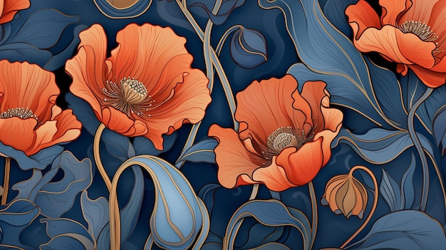 Naadloos patroon van papaver getekend met waterverf voor het ontwerp van het behang of de stof