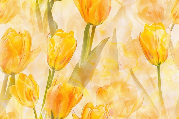 Naadloos patroon van pastelgele tulpen met gebladerte Eenvoudige minimalistische illustratie