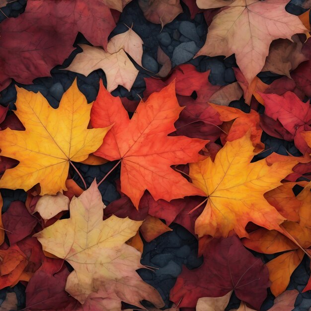 Foto naadloos patroon van veelkleurige gevallen esdoornbladeren op de grond levendige herfst waterverf