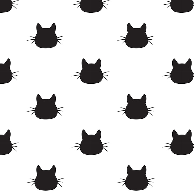 Naadloos patroon van zwarte kattenhoofden op witte achtergrond Vectorillustratie Dierlijke silhouet