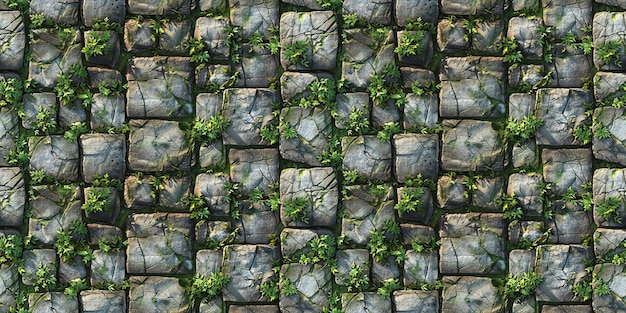 Naadloos rotspatroon tegelbaar stenen pad met gras en mos textuur geweldig voor videogame ontwerp
