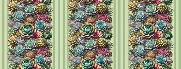 Naadloos Succulent Garden Naadloos patroon Behang Verticale lijnen Botanische Vintage Klassieke Wa