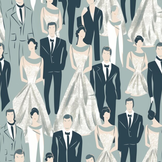 Naadloos trouwpatroon met bruid en bruidegom trouwjurken past bij generatieve AI