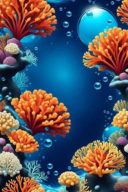 Naadloze achtergrond met koralen en bubbels op een blauwe achtergrond