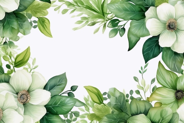 Naadloze aquarel bloemenrand met groene bladeren generatieve ai