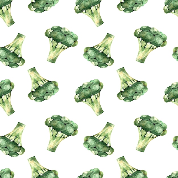 Naadloze aquarel patroon met broccoli op een witte achtergrond, illustratie met groenten