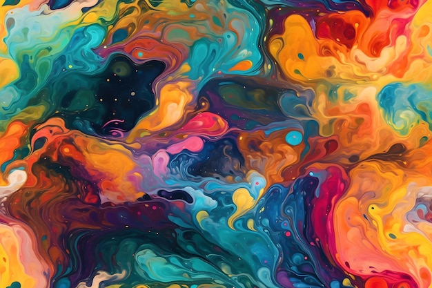 Naadloze artistieke achtergrond van gekleurde verspreidende turbulente dampen of verf in vloeibaar neurale netwerk gegenereerd beeld
