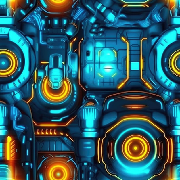 naadloze bewerkbare patronen van abstracte scifi cyberpunk neon generatieve ai-items