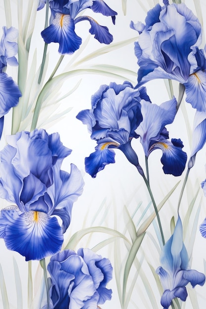 Naadloze blauwe kleur iris bloemen aquarel patroon