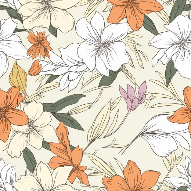 naadloze bloemenachtergrond met oranje en witte bloemen generatieve ai