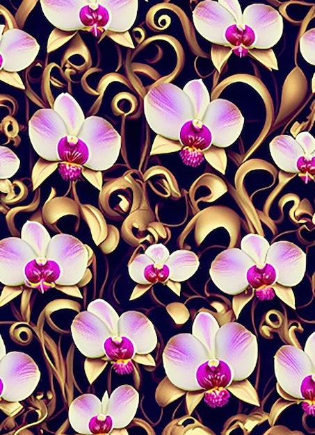 Naadloze bloemmotief achtergrond met elegante orchideeën gerangschikt in een symmetrische lay-out