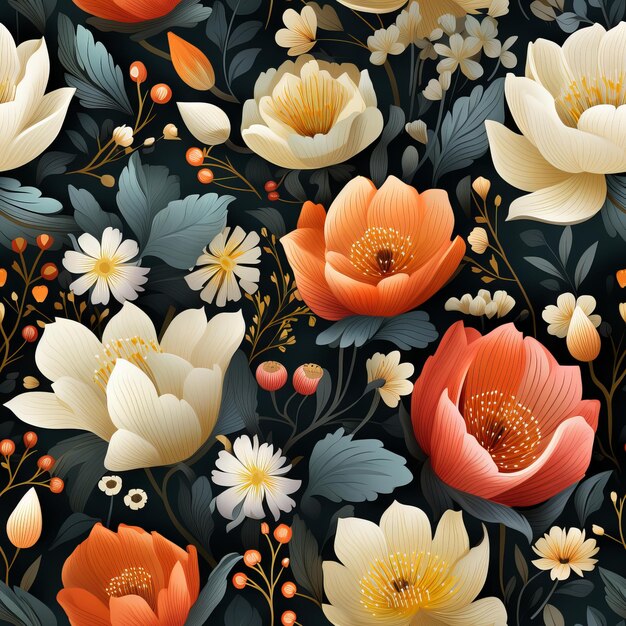 Naadloze bloemmotief met bloemen op donkere achtergrond aquarel sjabloonontwerp voor textiel
