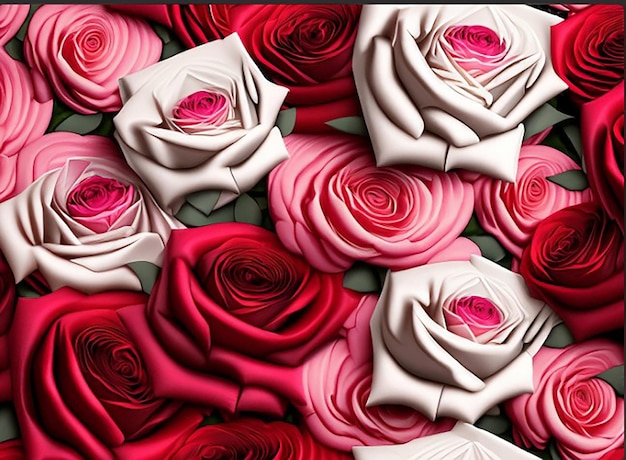 Naadloze bloemmotief van rode en witte mooie roze bloem op geïsoleerde witte achtergrond
