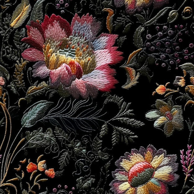 Naadloze borduurwerk bloemen abstracte fantasie luxe stof patroon ontwerp