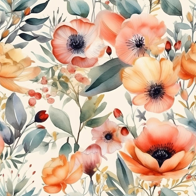 Naadloze handgeschilderde aquarel bloemen textuur