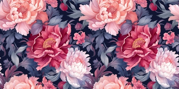 Naadloze patroon achtergrond met roze pioenrozen