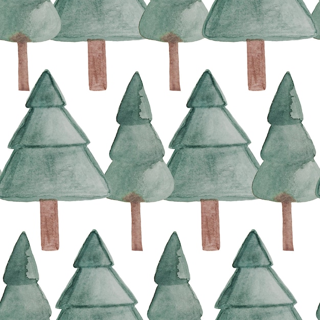 Naadloze patroon aquarel handgeschilderde kerstbomen geïsoleerd op wit fir tree in nordic design