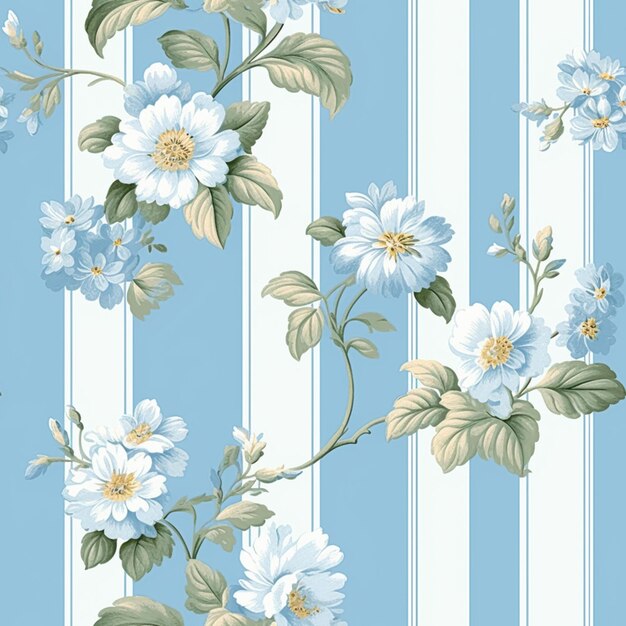 Naadloze patroon betegelbare Engelse landelijke stijl blauw gestreepte bloemenprint voor behangpapier, plakboekstof en productontwerpidee