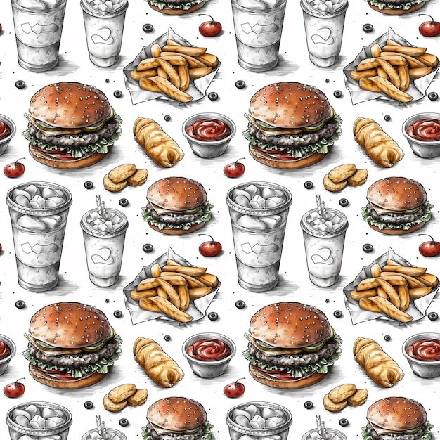 Naadloze patroon fastfood vector stijl hamburgers