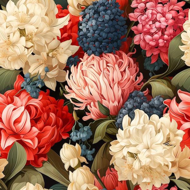 Naadloze patroon kleurrijke narcis bloemen vintage stijl meerdere maten AI gegenereerd