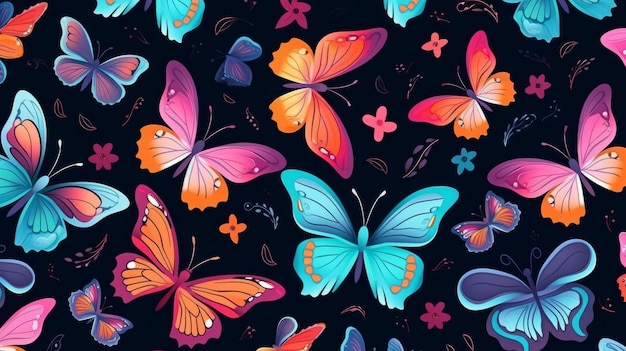 Naadloze patroon met cartoon vlinders achtergrond behang ontwerpconcept