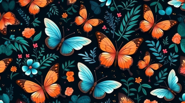 Naadloze patroon met cartoon vlinders achtergrond behang ontwerpconcept