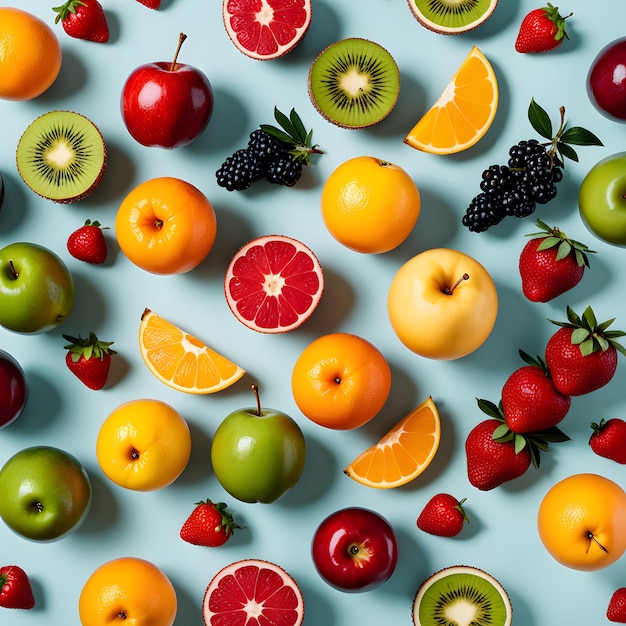Naadloze patroon met fruit op een blauwe achtergrond