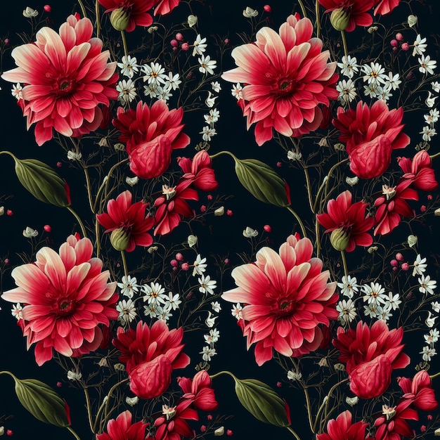 Naadloze patroon met rode bloemen Gegenereerde AI bewerkt in Photoshop