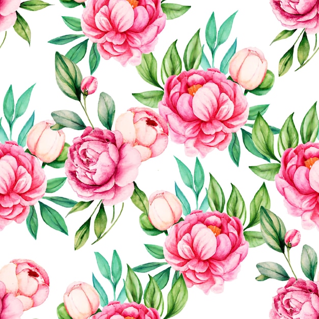 Naadloze patroon met roze pioenrozen op een witte achtergrond