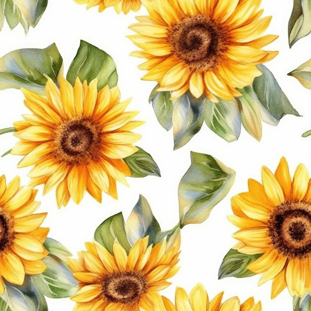 Naadloze patroon met zonnebloem bloemen op een witte achtergrond Generatieve AI