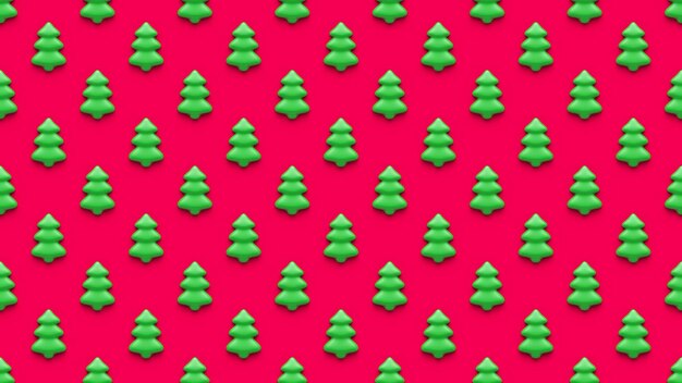 Naadloze patroon van groene cartoon kerstbomen op kleurrijke rode achtergrond