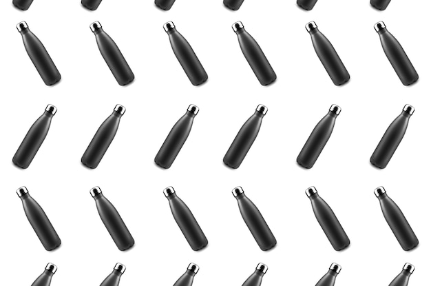 naadloze patroon van zwarte herbruikbare thermoflessen geïsoleerd op wit