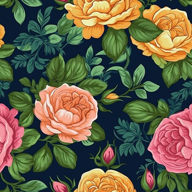 Naadloze patroontegel van rozenbloemen gemaakt met generatieve AI