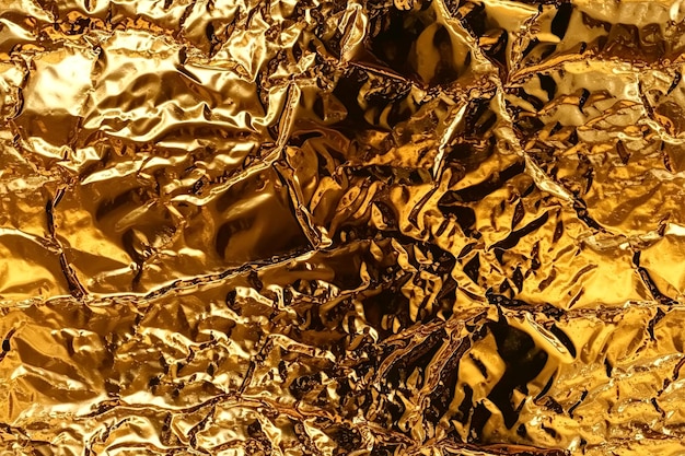 Naadloze textuurachtergrond met goud verfrommeld foliepatroon Generatieve AI illustratie