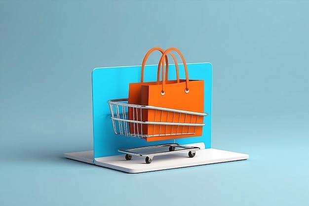Naadloze winkelervaring 3D-vector rendering van online winkeltas voor gemakkelijk product toevoegen aan winkelwagen E-commerce vereenvoudigd