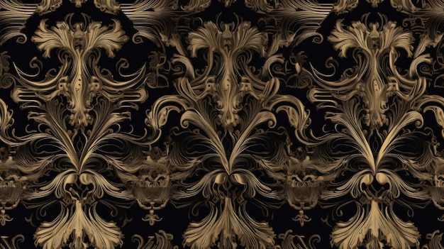 Naadloze zwarte textuur als achtergrond met luxe gouden ornamenten
