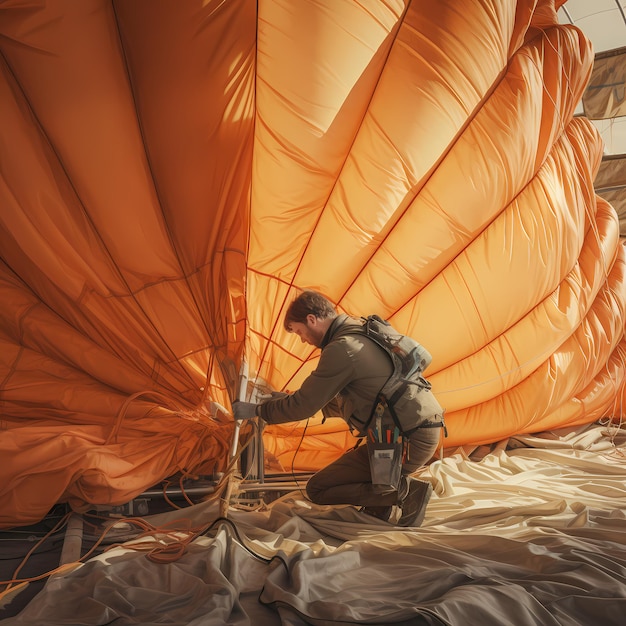 Naaister van veiligheid Fotorealistisch beeld van parachuterestauratie
