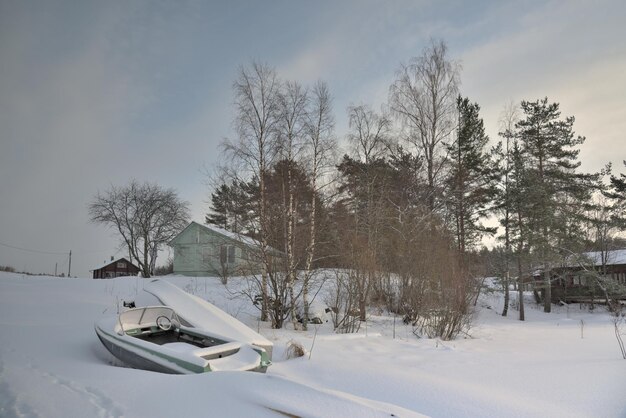 Foto naakte bomen op sneeuw bedekt land tegen de lucht