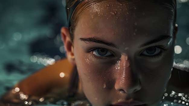 Naakte vrouw zwemt in het water en geniet van ontspanning en plezier in het zwembad