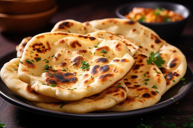 Naanbrood in plaat Flatbread met kruiden Indiase keuken Generatieve AI