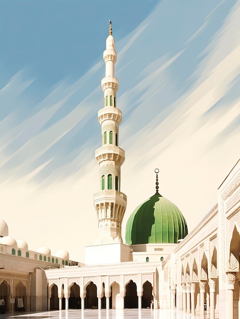 Photo nabawi mosque minarets and domes rendered in impressionism style