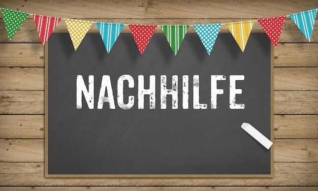 Photo nachhilfe german tutoring headline text written on black board with chalk on education illustration