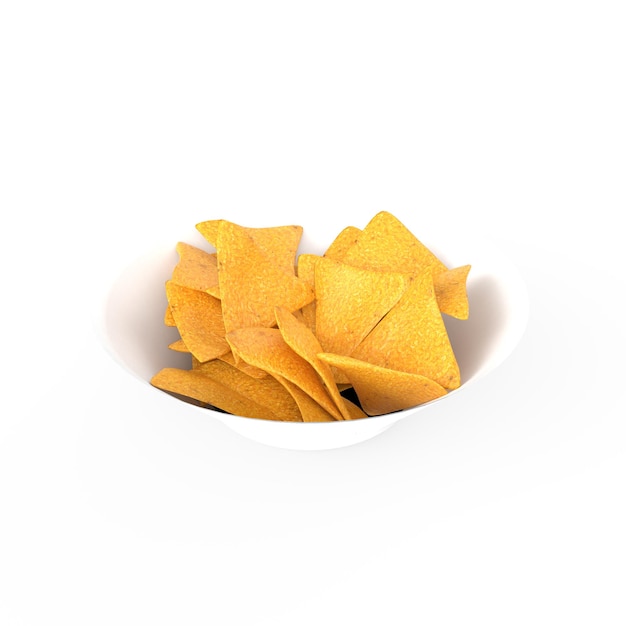 Chips di nacho con modellazione 3d del piatto