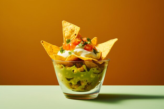 nacho in cup of garnish copy space concept generative AI