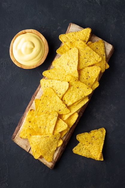 Nachos chips with cheese sauce