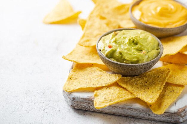 Nachos chips with sauces