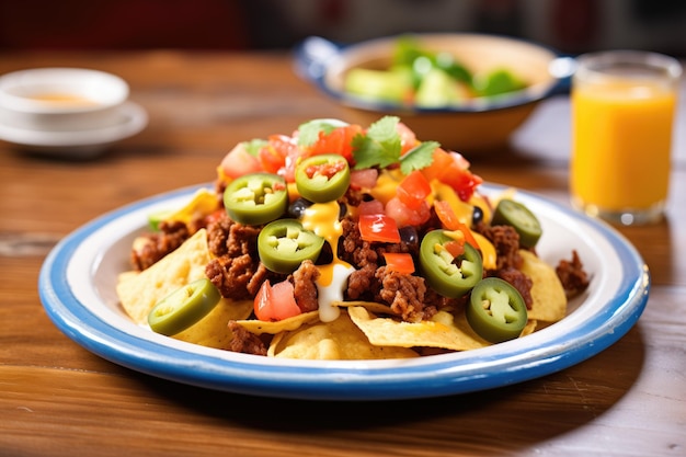 Photo nachos loaded with ground beef and olives